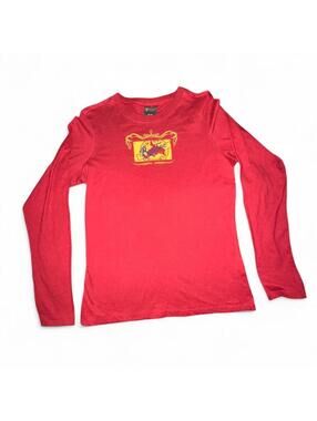 Ariat Rodeo Graphic Long Sleeve Rhinestone Western Top Red Medium